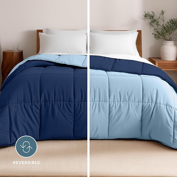 Bare Home Full Comforter - Reversible Colors - Goose Down Alternative - Ultra-Soft - Premium 1800 Series - All Season Warmth - Bedding Comforter (Full, Dark Blue/Light Blue)