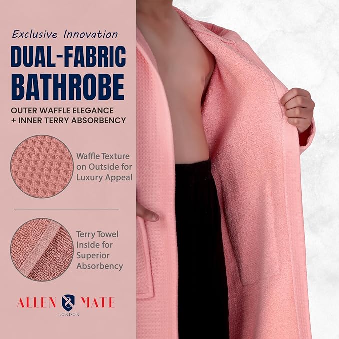 ALLEN & MATE 100% Cotton Waffle Terry Towel Hooded Kids Bathrobe – Soft Absorbent Medium Weight Swim Robe for Boys & Girls