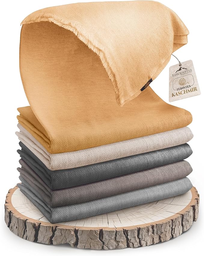 Cashmere Blanket – Hand Woven 100% Pure Wool Throw Blanket, 135 x 270 cm – Fine Herringbone Pattern Cozy, and Soft Blanket for Bed, Sofa, or Couch - Made in Nepal