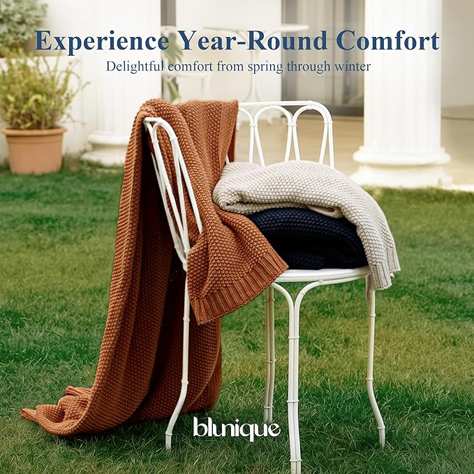 100% Cotton Cable Knit Throw Blanket, Lightweight Soft Knit Blanket for Sofa Couch Bed, Breathable All-Season Throw, Cozy Decorative Blanket, 50 x 60 Inch,Navy