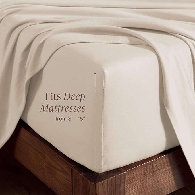 Bare Home 100% Organic Cotton Jersey Fitted Sheet - Twin XL Size - Ultra Soft - Deep Pocket Fitted Sheet - 100% Cotton - Ring Spun Yarns (Twin XL, Sand)