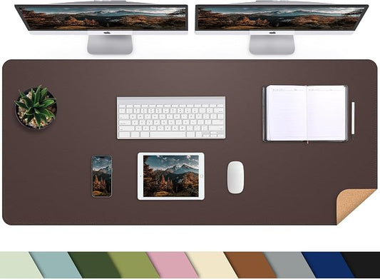 AFIING Leather Desk Pad Protector, Large Desk Mat with Natural Cork & PU Leather, Mouse Pad, Non-Slip, Waterproof Desk Writing Pad for Office and Home (Coffee)