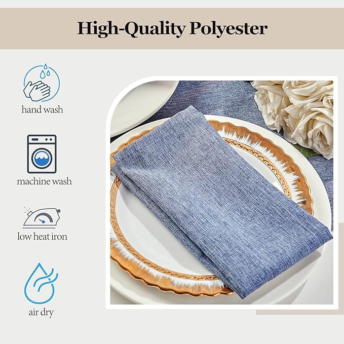Mebakuk Cloth Napkins Set of 6, Premium 17 x 17 Inch Solid Washable Linen Style Napkins, Soft Table Napkin for Wedding Party Restaurant Dinner Parties (Denim Blue, Set of 6)