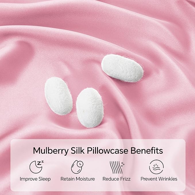 INFIIXSO Mulberry Silk Pillowcase for Hair and Skin, Silk Pillow Case Standard Size with Hidden Zipper 20x26 Inches, Extraordinary Smooth and Soft Cooling Pillow Case for Hot Sleepers(Pink, 1 Pack)