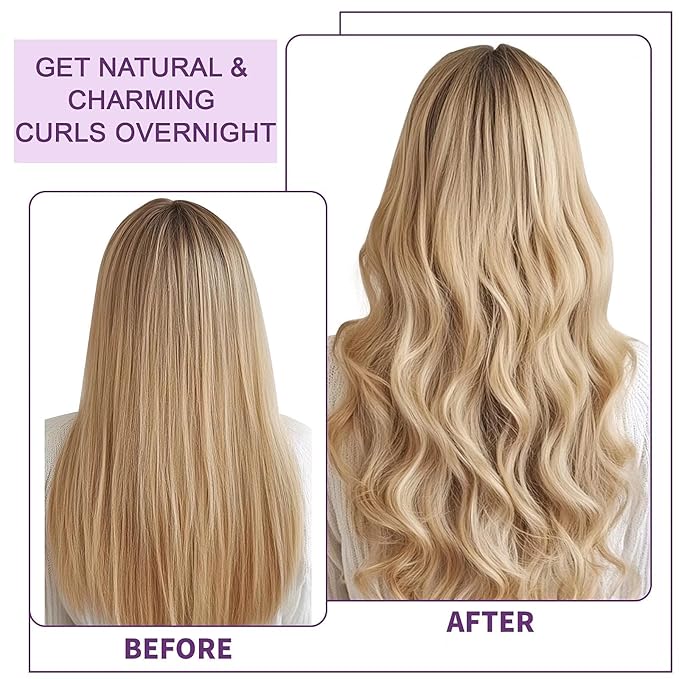 Heatless Curls Overnight Hair Curlers - 4 Pcs No-Heat Curling Rod to Sleep In,Velvet Hair Rollers with Satin Wrap