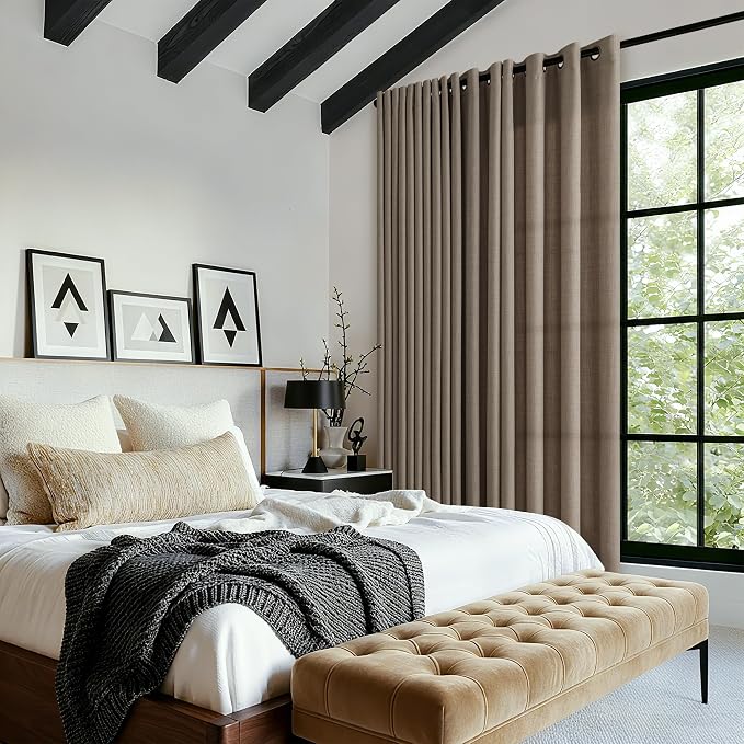 Chocolate Brown 92 Inch Curtains 2 Panels Set for Bedroom Semi Sheer Non See Through Privacy Faux Linen Grommet Drapes Farmhouse Rustic Boho Window Curtains 92 Inches Long for Living Dining Room