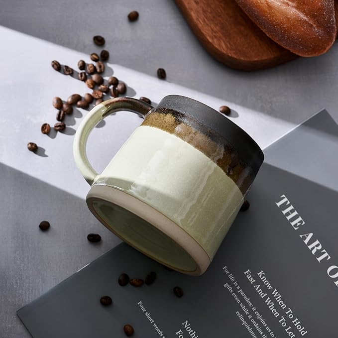 fMBB Large Ceramic Coffee Mug, 13 Ounce Tea and Coffee Cup, Wide Bottom & Reactive Glaze Tapered Pottery Mug for Office/Home, Dishwasher & Microwave Safe, Coffee Tone