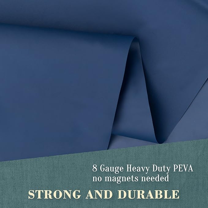 No Hook PEVA Shower Curtain or Liner - 8G Heavy Duty Blue Bathroom Shower Curtain No Hooks Required, Waterproof Plastic & PVC Free, Standard Size 71 x 74, Navy Blue