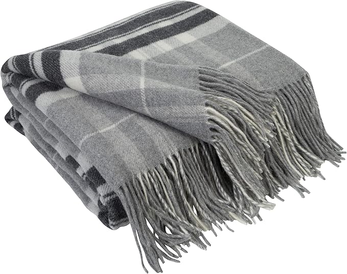 LYHome Cashmere Blanket with Merino - Luxury Wool Throw Soft Cozy and Warm, Decorative Throws Couch Bed Sofa, Warmest Blankets for Travel Camping & Cold Weather 55x79, Grey - Dark Grey - White Tartan