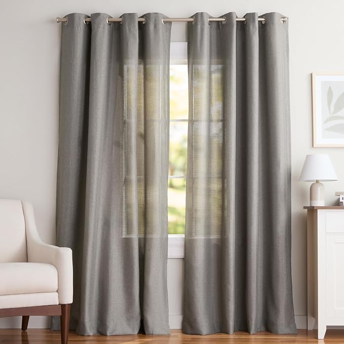 Exclusive Home Loha Linen Grommet Top Curtain Panel Pair, 54"x84", Black Pearl