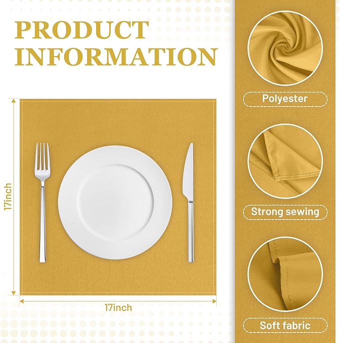 SuperO Set of 80 Cloth Napkins 17 x 17 Inch, Polyester Solid Washable Dinner Napkins with Hemmed Edges,Great for Restaurant, Wedding and Party(Gold)