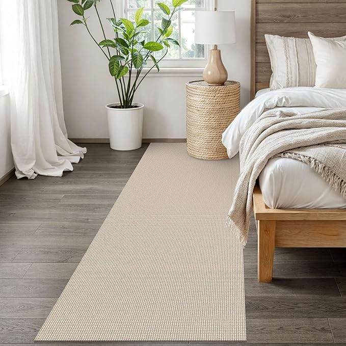 EARTHALL Woven Runner Rug 3x8 Ft Washable Runners for Hallways Wide Non Slip Rubber Backed Kitchen Runner Braided Indoor Floor Carpet for Entryway, Hallway, Kitchen, Bedroom, Beige/Ivory
