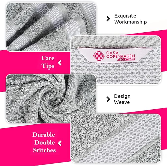CASA COPENHAGEN Solitaire 2Pcs 100% Egyptian Cotton Large Designer Bathsheet Towels Gift Set- Grey Violet, 600GSM, 35"x70" 2Bath Sheet Towels for Bathroom Set for Women & Men