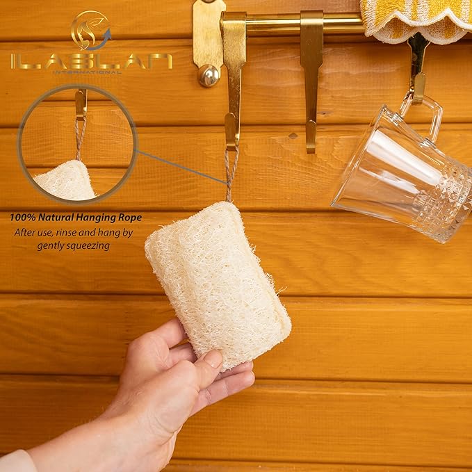 Natural Loofah Dish Sponge Scrubber | Double-Sided | Eco-Friendly, Natural,%100 Organic, Biodegradable and Reusable Dish Loofah Kitchen Sponges | 3 Count (1 Pack) (12X8 CM)