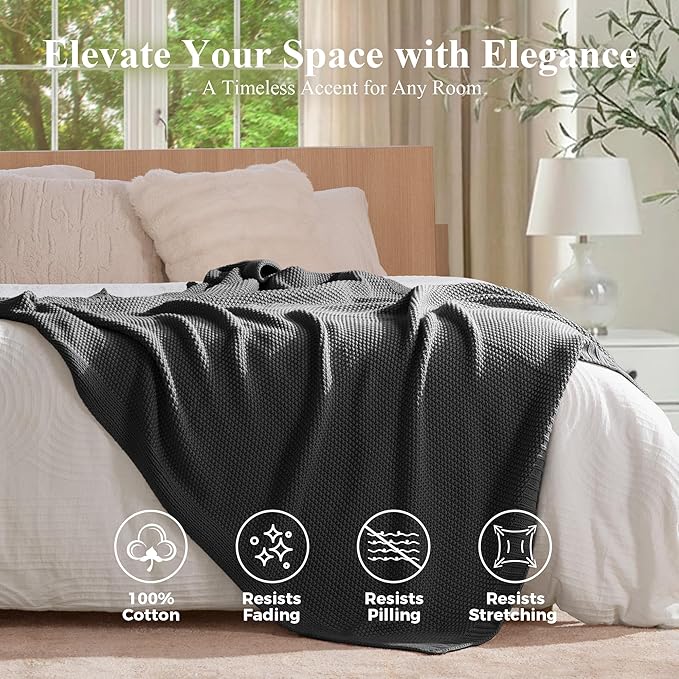 100% Cotton Cable Knit Throw Blanket, Lightweight Soft Knit Blanket for Sofa Couch Bed, Breathable All-Season Throw, Cozy Decorative Blanket, 50 x 60 Inch,Grey