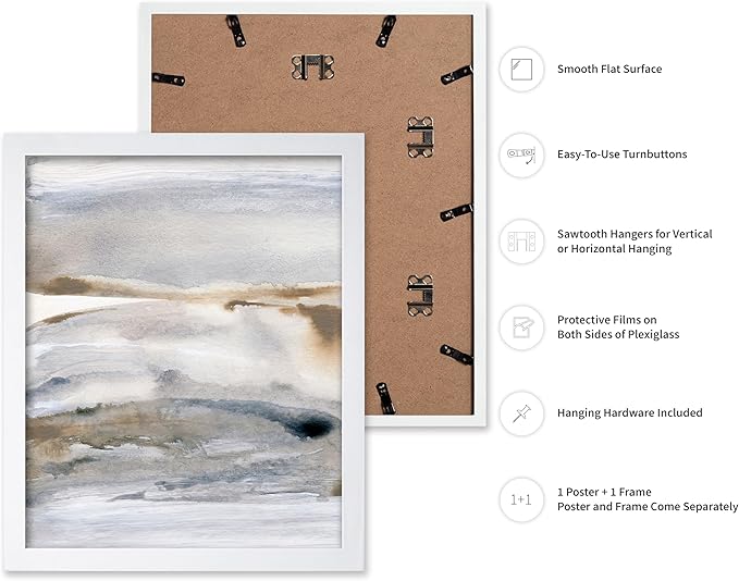 Monem Art Neutral Abstract Watercolor Landscape Wall Art - Minimalist Earth Tone Contemporary Painting Poster - Modern Calm Aesthetic Art Print - 16x20 White Framed Wall Art by Mareike Bohmer