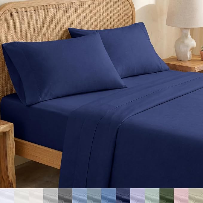 California Design Den California King Sheet Set - Soft 100% Organic Bed Sheets with Deep Pockets, Crisp Percale, Breathable and Durable Bedding Set - Navy Blue