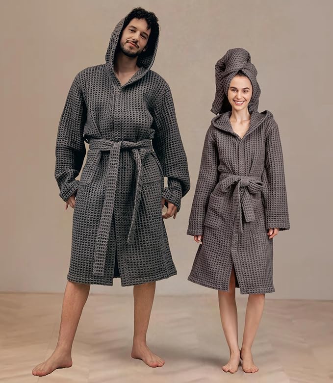 Luxury Organic Japanese Cotton Hotel & Spa Waffle Bathrobe for Men and Women (Hooded/Kimono)