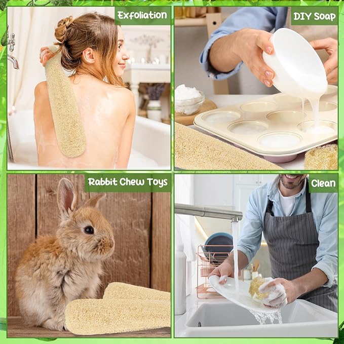 6 Pack Natural Loofah Sponge 13.8-15.7 Inch for Kitchen Bath & Body Scrub Organic Exfoliating Sponge for Dishes Skin Men Women