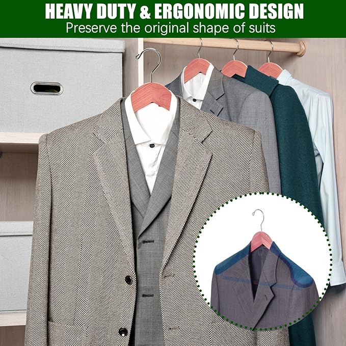 Amber Home 5 Pack Cedar Suit Hangers with Extra Wide Shoulder, Wooden Clothes Hangers for Coats & Jacket, Aromatic Natural Cedar Hangers with Non-Slip Velvet Pant Bar