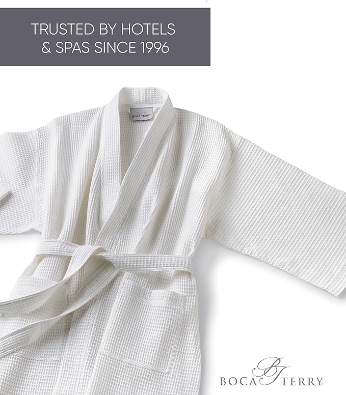Waffle Robe for Women by BOCA TERRY, Soft Cotton Spa Robes for Summer, Lightweight Knit Waffle Bathrobe, Kimono Bathrobes