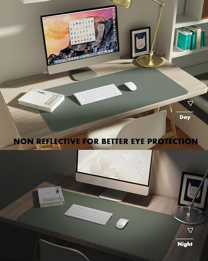 YSAGi Double-Sided Desk Pad, 23.6"x13.7"Leather Desk Mat, Eco Cork Desk Pad Protector,Large Mouse Pad,Waterproof Desk Blotter for Office/Home(Jungle Green)