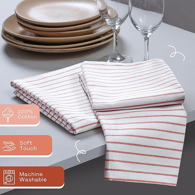 Multi Pack Stripe Napkins Set of 12, 18x18 Inch, 100% Cotton, Classic Striped Napkin for Dinner, Wedding, Reusable and Washable for Everyday Dining - Red, Indigo Blue, Mustard Yellow