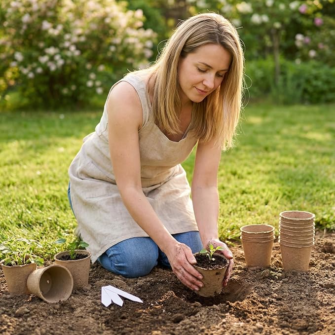 60 Packs 4 Inch Peat Pots with 60 Pcs Plant Labels, Biodegradable Seedling Pots with Drainage Holes, Nursery Pots Breathable Plant Containers, Seed Starter Kit for Vegetables, Flowers