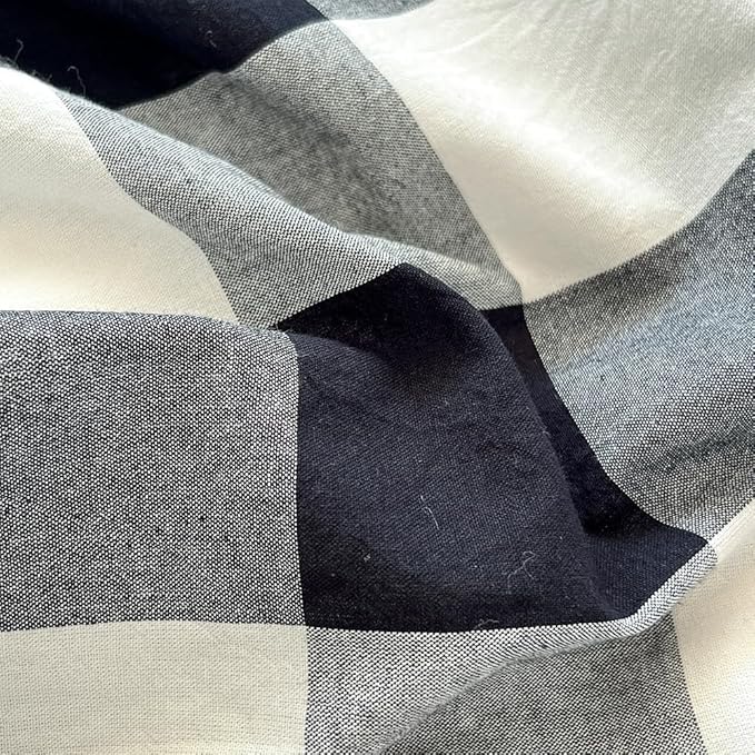 FACE TWO FACE Bedding Duvet Cover Set100% Washed Cotton Duvet Cover Linen Like Textured Breathable Durable Soft Comfy (King, Black and White Grid)