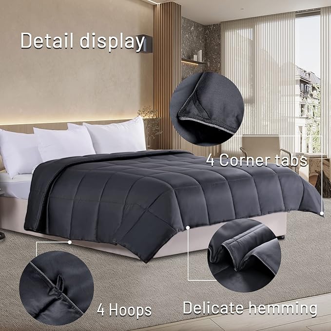 NEXHOME PRO Viscose from Bamboo Cooling Comforter, King Lightweight Down Alternative Organic Natural Duvet Insert,Summer Bedding Blanket Cool for Hot Sleepers,8 Corner Tabs Dark Grey 106x90