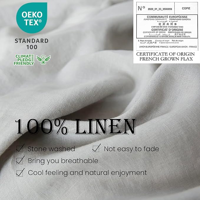 Simple&Opulence 100% Linen Duvet Cover Set 3pcs Basic Style Natural French Washed Flax Solid Color Soft Breathable Farmhouse Bedding with Button Closure - Light Grey, King