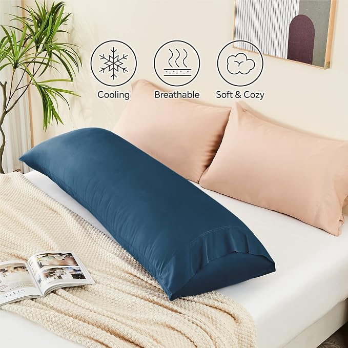 BEDELITE Body Pillow Cover, Navy Blue, 20x54 Inches, Rayon Made from Bamboo, Breathable & Silky Soft, Cooling Body Pillow Cover for Hot Sleepers, Night Sweats