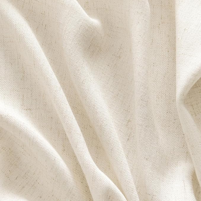 MIULEE Non-See-Through Privacy Linen Curtains 2 Panels, Light Filtering Window Curtains Farnhouse Textured Back Tab Semi Sheer Drapes for Bedroom Living Room, 52 x 63 Inches Long, Ivory