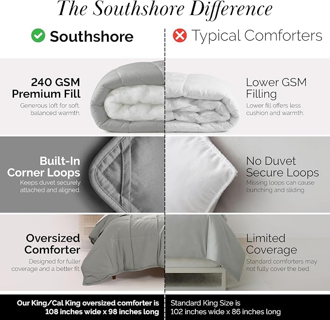 Southshore Fine Living, Inc. California King Size Comforter, Pet Hair Resistant Bedding Comforters, Oversized Down Alternative Comforter, Duvet Insert King, Hotel Bedding, Steel Grey Comforters