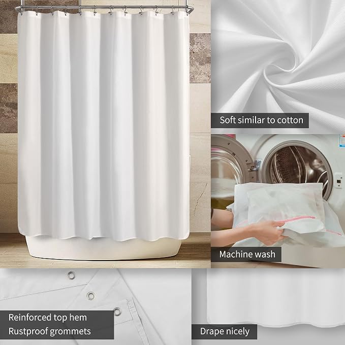 ALYVIA SPRING Extra Wide Fabric Shower Curtain Liner Waterproof - 108" x 72", Soft & Lightweight Wide Shower Curtain with Magnets, Machine Washable - 108x72, White