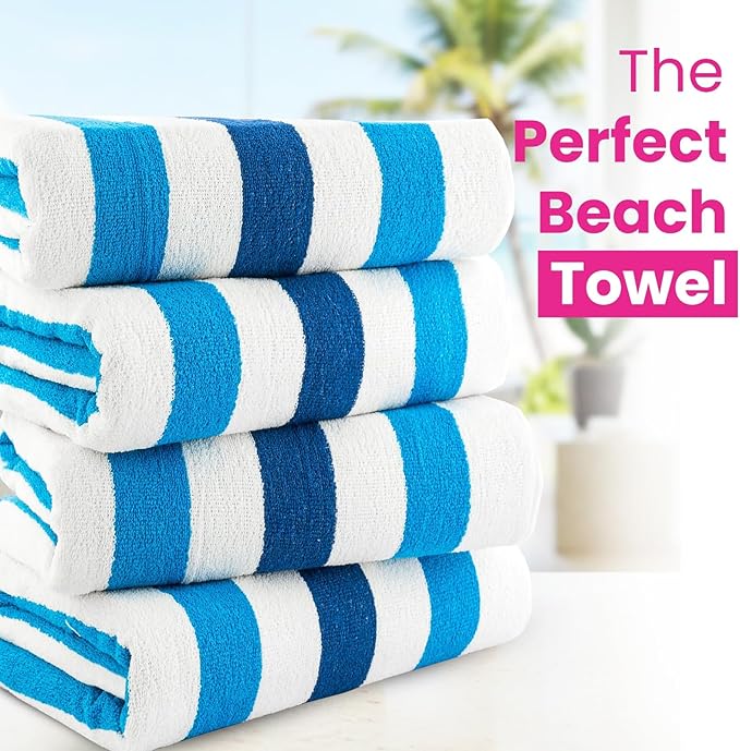 CASA COPENHAGEN Monaco Beach Towels Designed in Denmark Rough and Tough, Quick Dry, for Pool, Bath & Shower 30x60 inches 4 Pieces Cotton Beach Bath Towels Set - Navy Blue