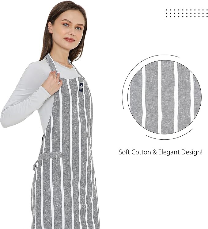 Encasa XO Cotton Kitchen Aprons for Women & Men with Pocket & Towel Loop, Adjustable Neck & Back Strap for Cooking, Baking