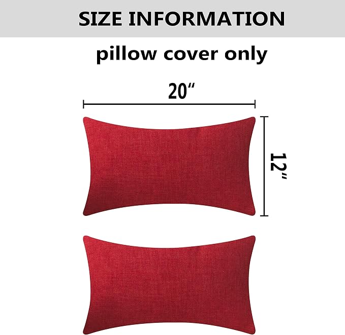 Home Brilliant Lumbar Pillow Covers 12x20 for Linen Rectangular Throw Pillow Covers Dark Red Cushion Covers for Kids Room Nursery, 12 x 20(30x50cm), 2 Pack, Burgundy