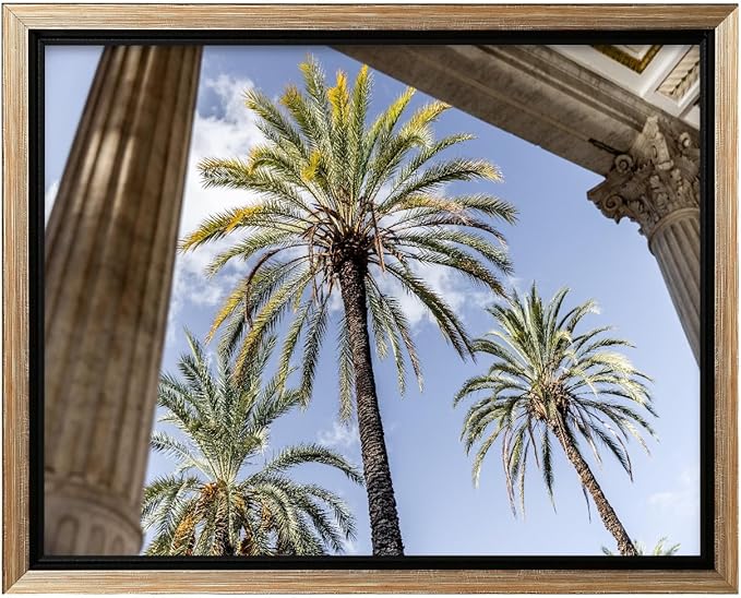 Monem Art Palermo Palm Trees Sicily Print - Tropical European Architecture Poster - Wall Decor for Living Room, Bedroom or Office - 24x32 Silver Framed CANVAS Wall Art by Mareike Bohmer