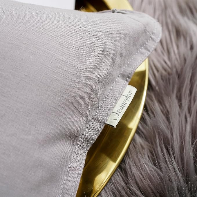 Jeanerlor SureGuard Pillowcase Cousion Cover Decor Cotton Linen with Unique Design to Embellish Study Room/House/Office Set of 2, 20"x20"(50 x 50cm), Silver Grey