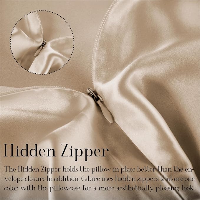 Gabire Mulberry Silk Pillow Case for Hair and Skin Prevent Acne Pillowcases Both Sides Real Silk Pillowcases Organic Silk Pillowcase with Hidden Zipper, Champagne, Queen (20"×30")