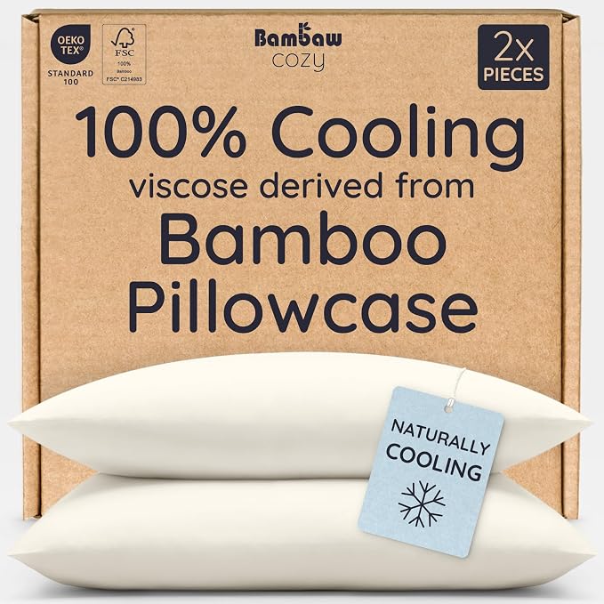 Bambaw 100% Viscose Derived from Bamboo Pillowcases King Size – Set of 2 King Size Cooling Pillow Cases for Ance with Envelope Closure, Breathable & Luxury Pillow Cases, Soft Pillow Cases (Ivory)