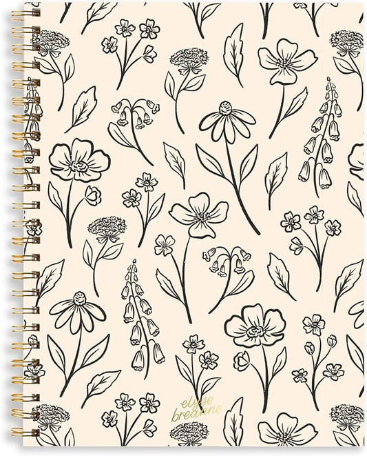 Elyse Breanne Design, 70 Page, College Ruled Sheets, 8.5" x 11", Recycled Paper, Laminated Soft Cover, 1 Subject, Spiral Bound Notebook, Ivory Pressed Floral