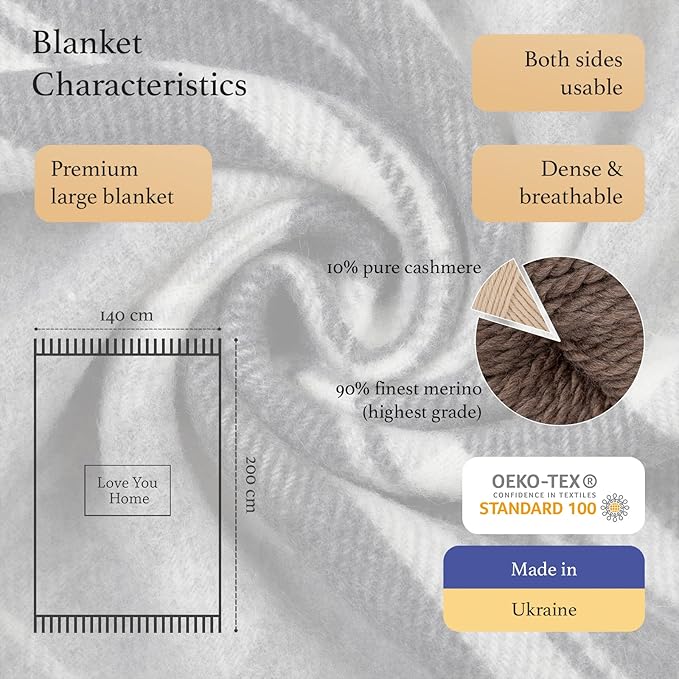 LYHome Cashmere Blanket with Merino - Luxury Wool Throw Soft Cozy and Warm, Decorative Throws Couch Bed Sofa, Warmest Blankets for Travel Camping & Cold Weather 55x79, Grey - Dark Grey - White Tartan