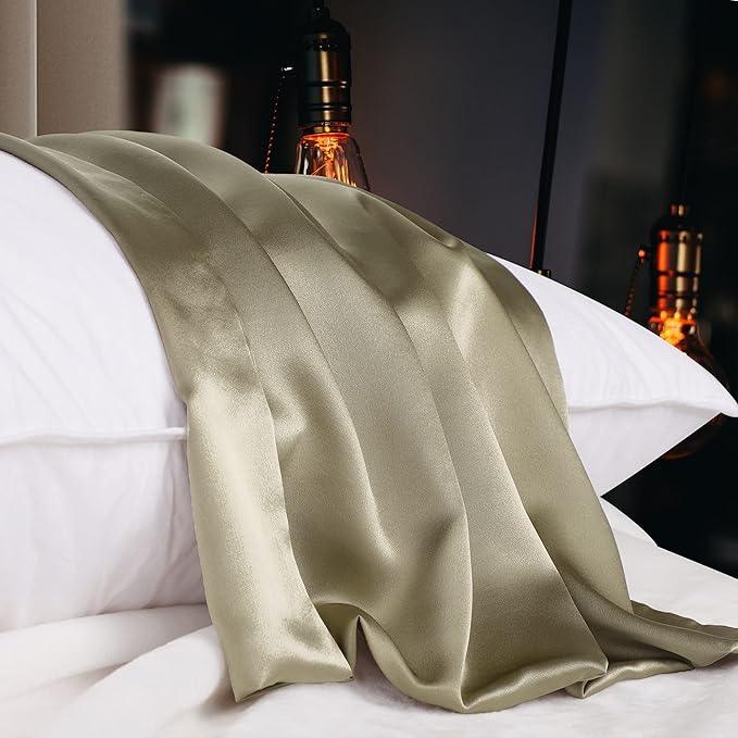 uxcell 1 Pack 100% Charmeuse Pure Silk Pillowcase for Hair and Skin, 350TC 19 Momme Soft Breathable Pillow Case with Hidden Zipper, Light Brown King(20x36inch)
