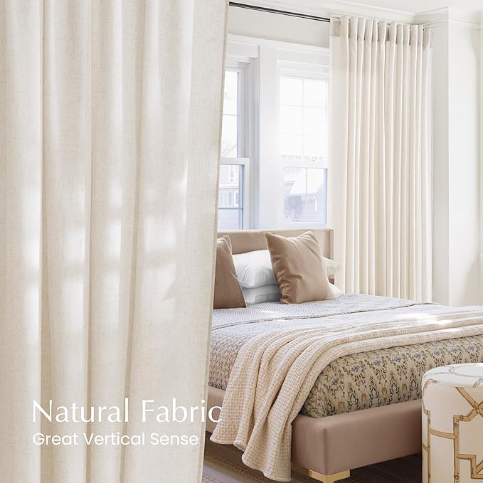 NICETOWN Semi Sheer Vanilla Curtains 84 inches Long, Rod Pocket & Back Tab Light Filtering Window Treatments Privacy Added Drapes for Living Room, W55 x L84, 2 Panels
