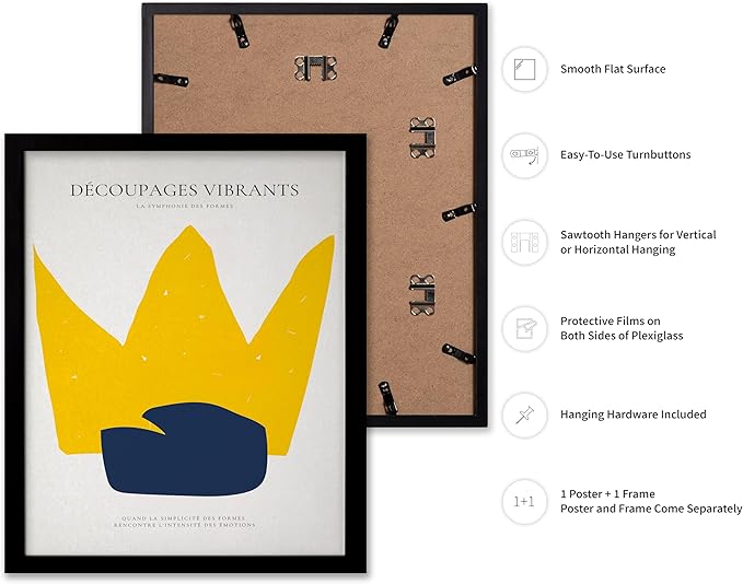 Monem Art Minimalist Crown Silhouette Print - Modern Abstract Shape Poster - Wall Decor for Living Room, Bedroom or Office - 8x10 Black Framed Wall Art by Rs Lab Studio