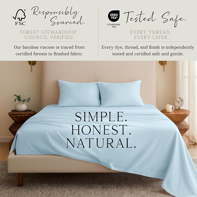 KARISSA MAE Pure Viscose from Bamboo Queen Size Pillowcase Set | 100% FSC Certified | Luxuriously Soft | Cooling | [Coastal Blue]