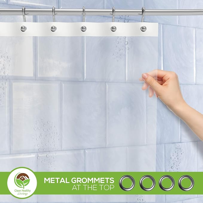 Clean Healthy Living Heavy Duty PEVA Clear Shower Curtain Liner with Magnets & Suction Cups - 70 X 72 in. Long