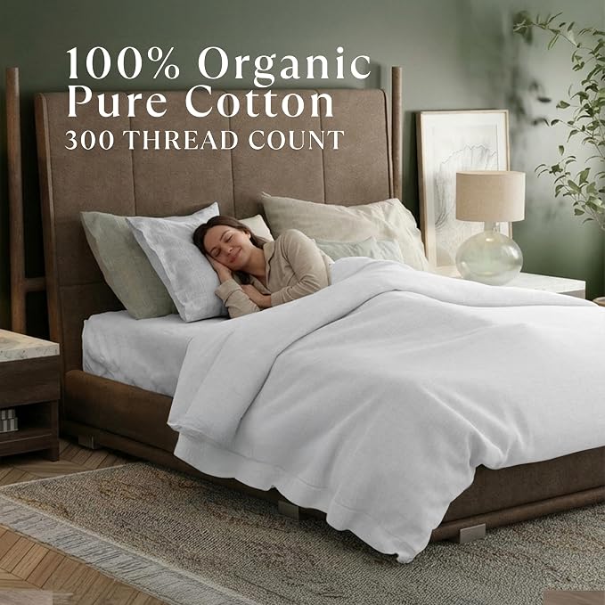 Delilah Home 100% Organic Cotton King Pillow Case, GOTS & Vegan.org Verified, Long Stem 300 TC Sateen Bedding, Non-Synthetic, Deep Pocket Fitted Linen, Lightweight, All-Season, 2 Pieces Set - White